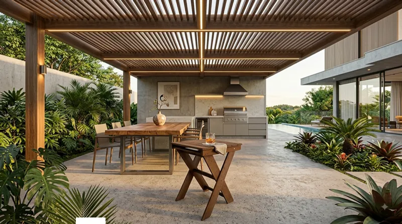 Mesa Bar EcoÚtil linha Eco Móveis, referência MV 39 (fixa) / MV 40 (dobrável), móvel de madeira ecológica para área externa