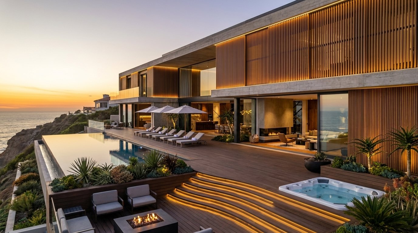 Fachada contemporânea com madeira ecológica